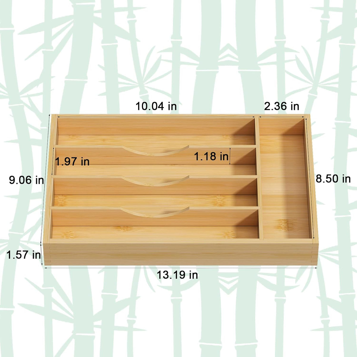 Bamboo Utensil Organizer for Kitchen Drawers, Utensil Tray and Cutlery Silverware Holder,Wood Drawer Dividers with 5 Slots，2 pack