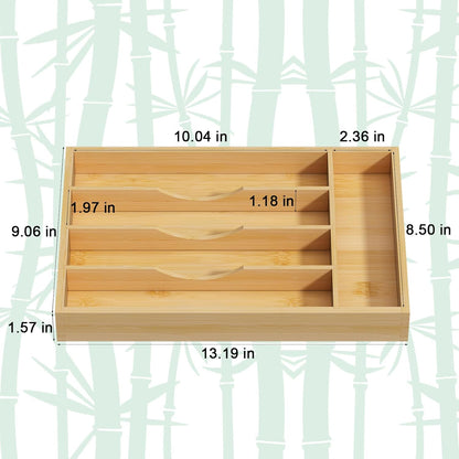 Bamboo Utensil Organizer for Kitchen Drawers, Utensil Tray and Cutlery Silverware Holder,Wood Drawer Dividers with 5 Slots，2 pack