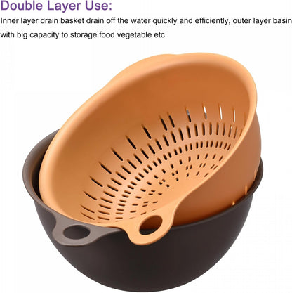 Kitchen Strainer Colander Bowl Set, Medium Double Layer Drain Basin and Basket Suitable for Fruits, Vegetables, Pasta, Cleaning Washing - Purple