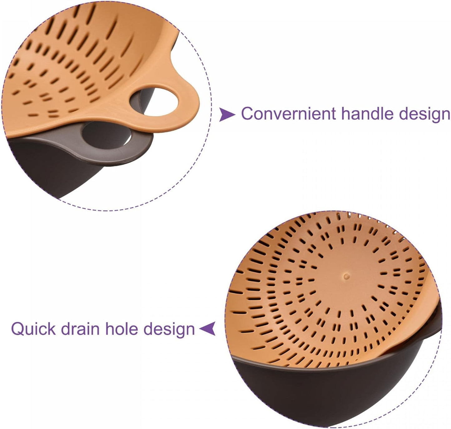 Kitchen Strainer Colander Bowl Set, Medium Double Layer Drain Basin and Basket Suitable for Fruits, Vegetables, Pasta, Cleaning Washing - Purple