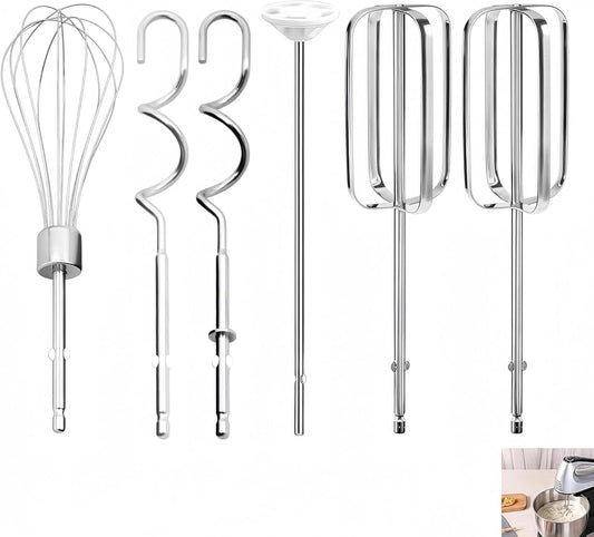 6-Pack Hand Mixer Attachments for Hamilton Beach 62632R 62682RZ | Includes beaters, dough hooks, whisk and blending rods; fits for Hamilton Beach 62632R, 62682RZ, 62692, 62695V, 64699.