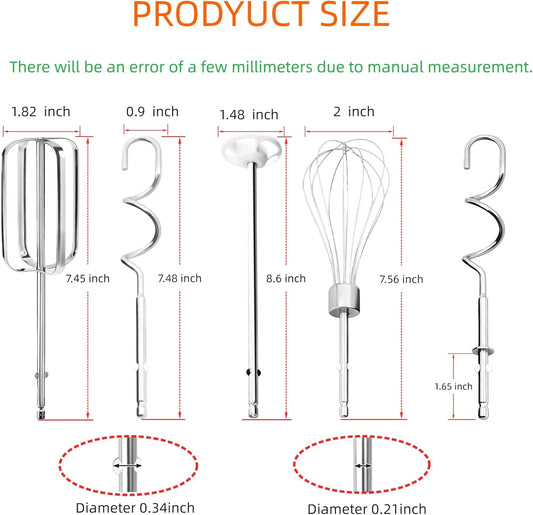 6-Pack Hand Mixer Attachments for Hamilton Beach 62632R 62682RZ | Includes beaters, dough hooks, whisk and blending rods; fits for Hamilton Beach 62632R, 62682RZ, 62692, 62695V, 64699.
