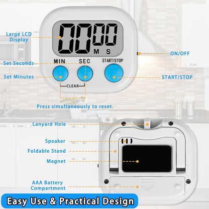 Digital Classroom Timers for Teachers Kids School Supplies Bulk with Magnetic Back 12 Pack, White Pink Blue Green