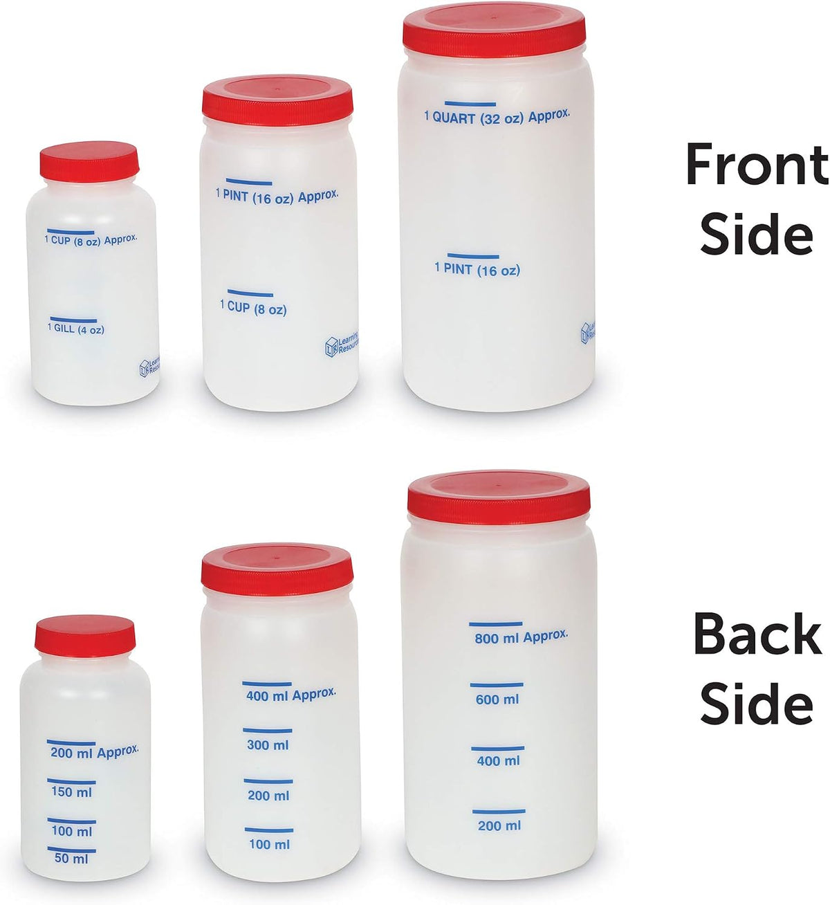 Measuring Jars - 5 Pieces, Grades K+| Ages 5+ Measurement Tools, Math and Science Classroom Supplies, Liquid Measurement and Equivalencies, Multicolor