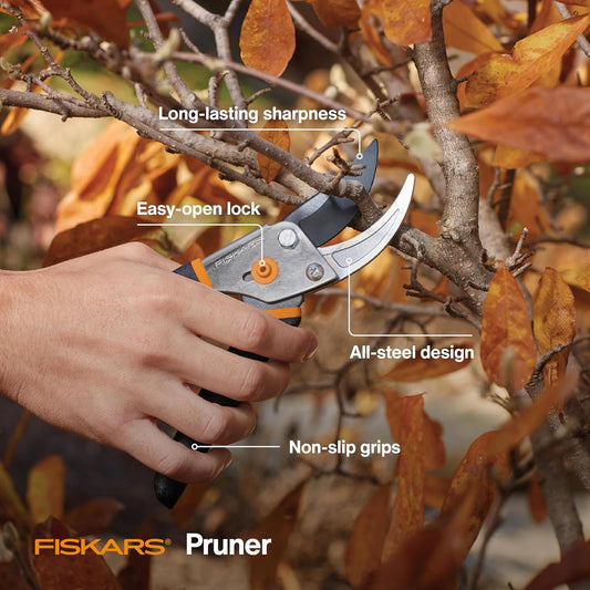 Bypass Pruning Shears, 5/8" Cut Capacity Gardening Scissors, Self-Cleaning Sap Groove Prevents Sticking, Non-Slip Grip for Cutting Stems & Branches, Sharp Steel Blades w/ Low-Friction Coating