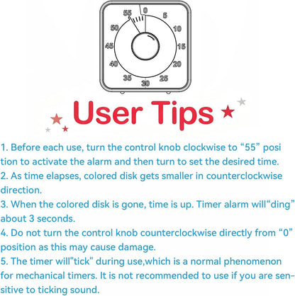 60-Minute Visual Countdown Timer, 7.5-Inch Oversize Classroom Visual Timer for Kids and Adults, Durable Mechanical Kitchen Timer Clock with Magnetic Backing (Blue)
