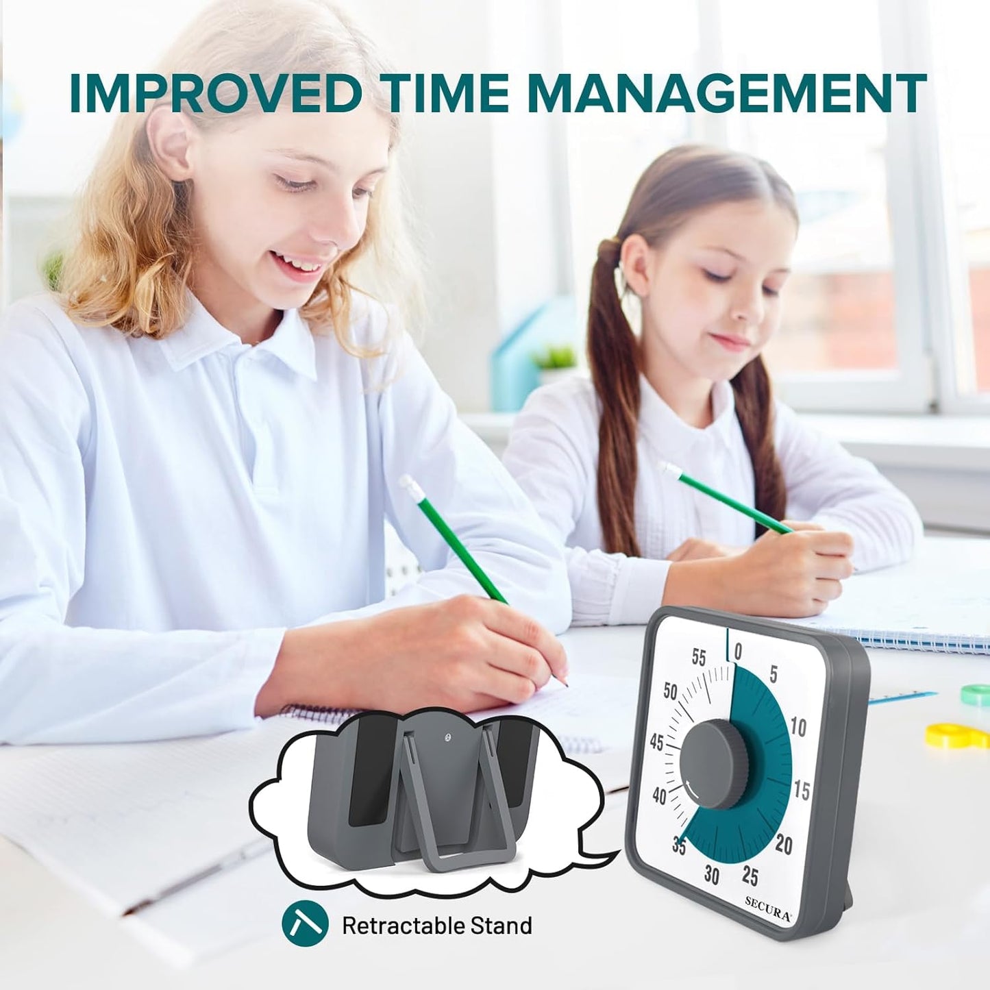 60-Minute Visual Countdown Timer, 7.5-Inch Oversize Classroom Visual Timer for Kids and Adults, Durable Mechanical Kitchen Timer Clock with Magnetic Backing (Blue)