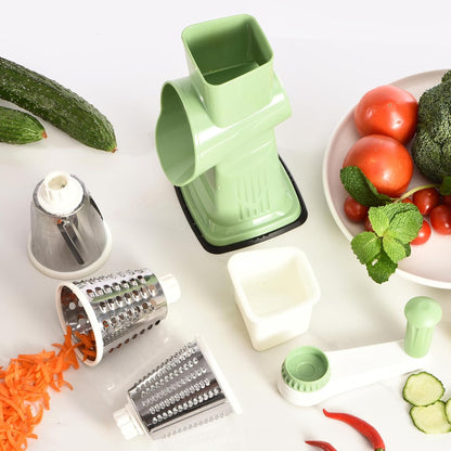 Rotary Cheese Grater with Handle Kitchen Shredder Slicer Grater Slicer Ice Shaver Cheese Vegetable Nuts Potato Zucchini Chocolate 3 Interchangeable Blades (GreyBlue