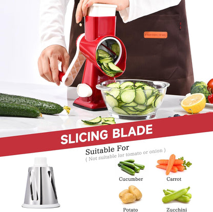 Rotary Cheese Grater with Handle Kitchen Shredder Slicer Grater Slicer Ice Shaver Cheese Vegetable Nuts Potato Zucchini Chocolate 3 Interchangeable Blades (GreyBlue