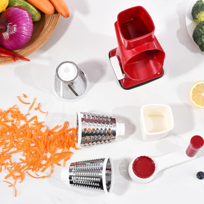 Rotary Cheese Grater with Handle Kitchen Shredder Slicer Grater Slicer Ice Shaver Cheese Vegetable Nuts Potato Zucchini Chocolate 3 Interchangeable Blades (GreyBlue