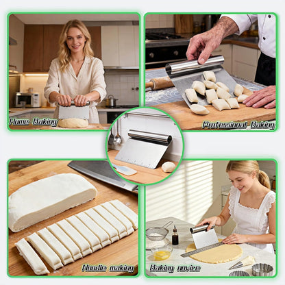 Stainless Steel Dough Scraper with Measuring Scale - Multi-Purpose Kitchen Tool for Baking, Pizza, Grilling, Pastry Cutter & Vegetable Chopper | Ergonomic Handle & Rust-Proof Design