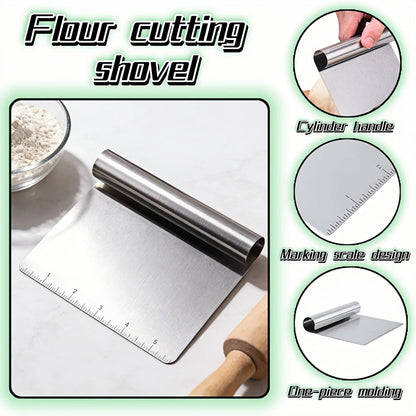 Stainless Steel Dough Scraper with Measuring Scale - Multi-Purpose Kitchen Tool for Baking, Pizza, Grilling, Pastry Cutter & Vegetable Chopper | Ergonomic Handle & Rust-Proof Design
