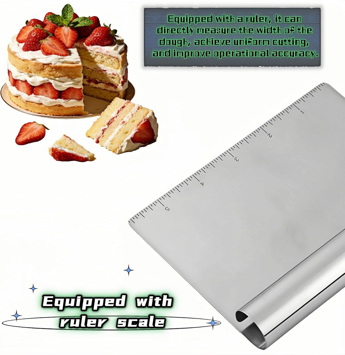 Stainless Steel Dough Scraper with Measuring Scale - Multi-Purpose Kitchen Tool for Baking, Pizza, Grilling, Pastry Cutter & Vegetable Chopper | Ergonomic Handle & Rust-Proof Design