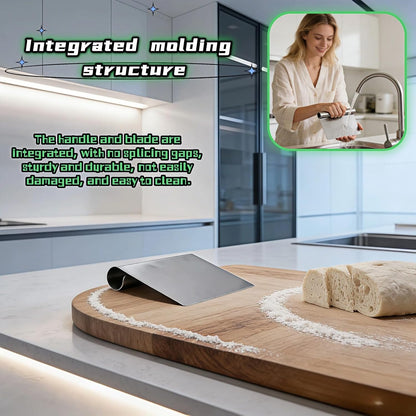 Stainless Steel Dough Scraper with Measuring Scale - Multi-Purpose Kitchen Tool for Baking, Pizza, Grilling, Pastry Cutter & Vegetable Chopper | Ergonomic Handle & Rust-Proof Design