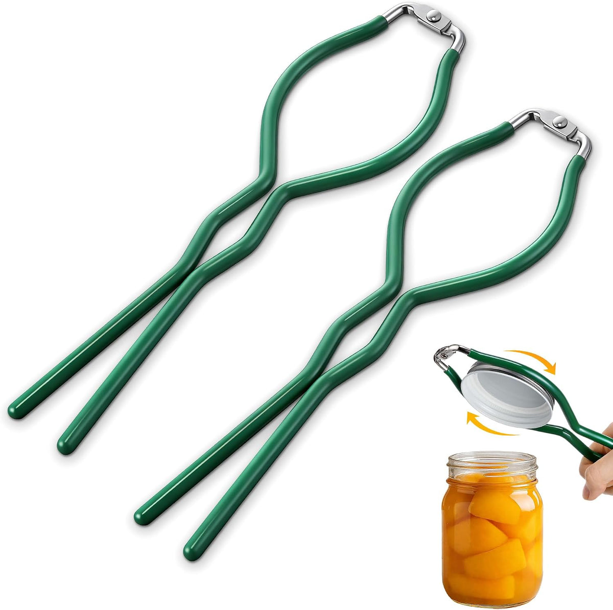 2 Pack Canning Jar Opener & Jar Wrench, Metal JarOpener Tool 10.8" x 3.1", Durable Plated-Steel Kitchen Lid Tightener, Safe for Hot Jars, Perfect for Weak Hands & Seniors