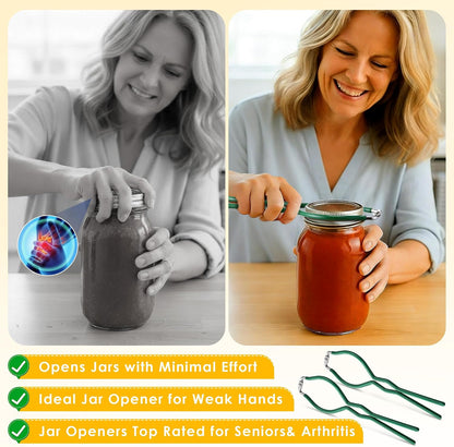 2 Pack Canning Jar Opener & Jar Wrench, Metal JarOpener Tool 10.8" x 3.1", Durable Plated-Steel Kitchen Lid Tightener, Safe for Hot Jars, Perfect for Weak Hands & Seniors