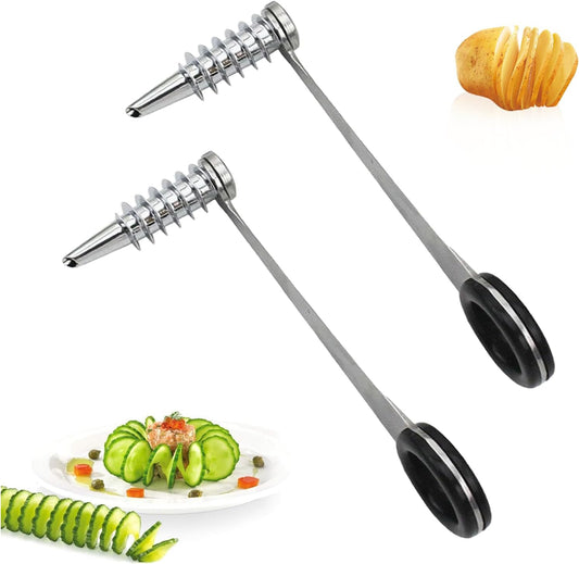 2 Pack Piranha Spiral Cutter for Potatoes, Stainless Steel Spiral Cutter for Veggies Cucumber and Carrot