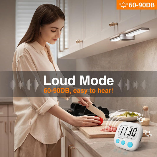 2 Pack Digital Kitchen Timer for Cooking Big Digits Loud Alarm Magnetic Backing Stand Cooking Timers for Baking White | Big Digits, Loud Alarm, Strong Magnetic, Large Screen, Countdown, Pomodoro, Stopwatch, Classroom Timers for Teachers