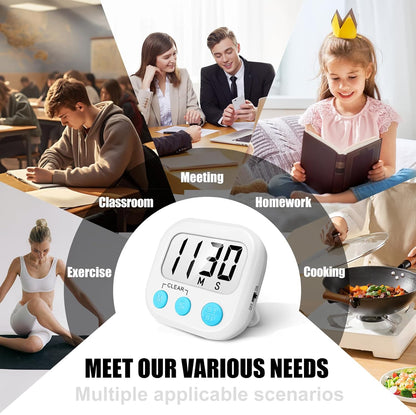 2 Pack Digital Kitchen Timer for Cooking Big Digits Loud Alarm Magnetic Backing Stand Cooking Timers for Baking White | Big Digits, Loud Alarm, Strong Magnetic, Large Screen, Countdown, Pomodoro, Stopwatch, Classroom Timers for Teachers
