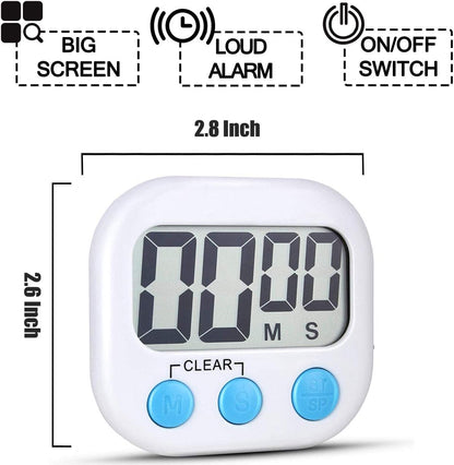2 Pack Digital Kitchen Timer for Cooking Big Digits Loud Alarm Magnetic Backing Stand Cooking Timers for Baking White | Big Digits, Loud Alarm, Strong Magnetic, Large Screen, Countdown, Pomodoro, Stopwatch, Classroom Timers for Teachers