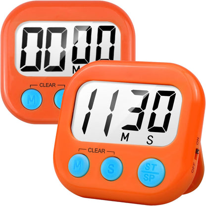 2 Pack Digital Kitchen Timer for Cooking Big Digits Loud Alarm Magnetic Backing Stand Cooking Timers for Baking White | Big Digits, Loud Alarm, Strong Magnetic, Large Screen, Countdown, Pomodoro, Stopwatch, Classroom Timers for Teachers