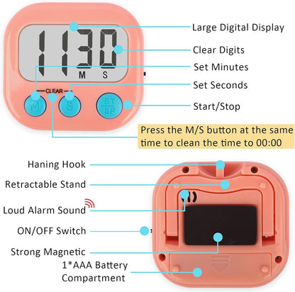 2 Pack Digital Kitchen Timer for Cooking Big Digits Loud Alarm Magnetic Backing Stand Cooking Timers for Baking White | Big Digits, Loud Alarm, Strong Magnetic, Large Screen, Countdown, Pomodoro, Stopwatch, Classroom Timers for Teachers