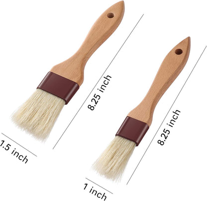 1 inch & 1.5 inch Pastry Brush Natural Boar Bristle Basting Brush Kitchen | Oil Brush with Beech Wooden Handle and Hanging Rope String Grill BBQ Sauce Baster Baking Cooking Marinade Brushes (Pack of 2)