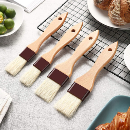 1 inch & 1.5 inch Pastry Brush Natural Boar Bristle Basting Brush Kitchen | Oil Brush with Beech Wooden Handle and Hanging Rope String Grill BBQ Sauce Baster Baking Cooking Marinade Brushes (Pack of 2)