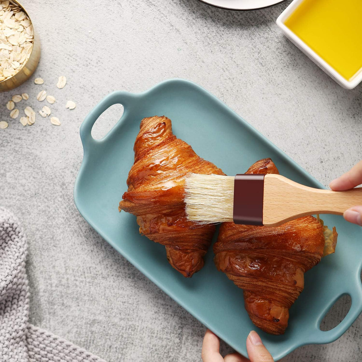 1 inch & 1.5 inch Pastry Brush Natural Boar Bristle Basting Brush Kitchen | Oil Brush with Beech Wooden Handle and Hanging Rope String Grill BBQ Sauce Baster Baking Cooking Marinade Brushes (Pack of 2)