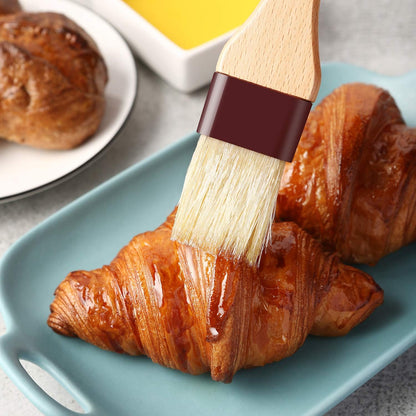 1 inch & 1.5 inch Pastry Brush Natural Boar Bristle Basting Brush Kitchen | Oil Brush with Beech Wooden Handle and Hanging Rope String Grill BBQ Sauce Baster Baking Cooking Marinade Brushes (Pack of 2)