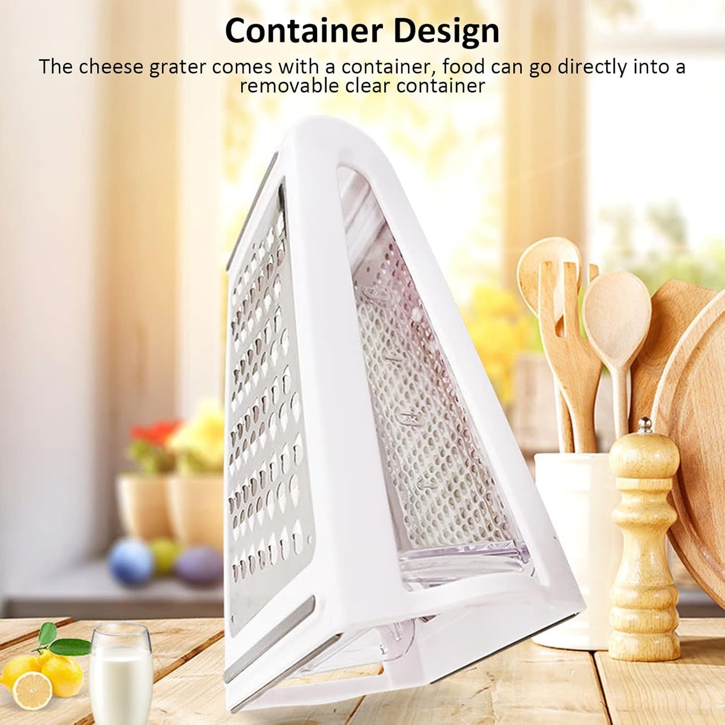 Cheese Grater, Multipurpose Kitchen Box Grater Food Grater Vegetable Shredder with Storage Container for Cheese, Vegetables, Ginger, Garlic (1)