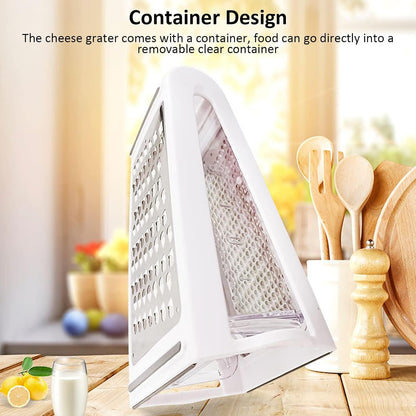 Cheese Grater, Multipurpose Kitchen Box Grater Food Grater Vegetable Shredder with Storage Container for Cheese, Vegetables, Ginger, Garlic (1)