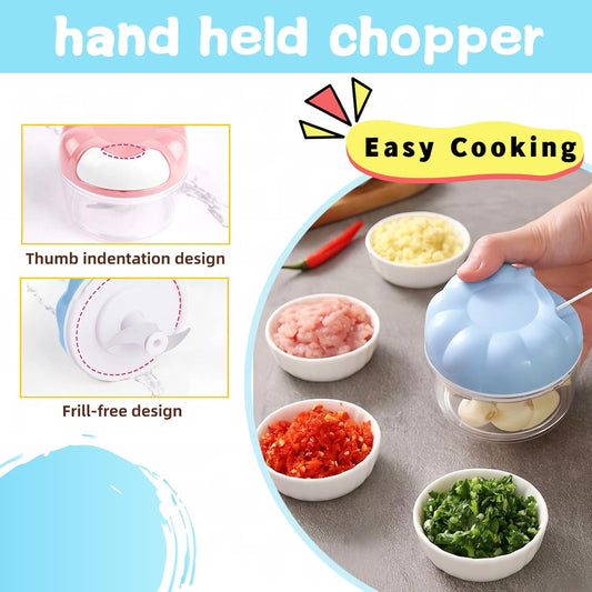 Mini Manual Food Processor Vegetable Chopper,Portable Hand Pull String Onion Chopper for Veggies, Fruits, Garlic, Nuts, Herbs, Ice cube,Cooking Gadgets & Kitchen Essentials,160ml (Blue)
