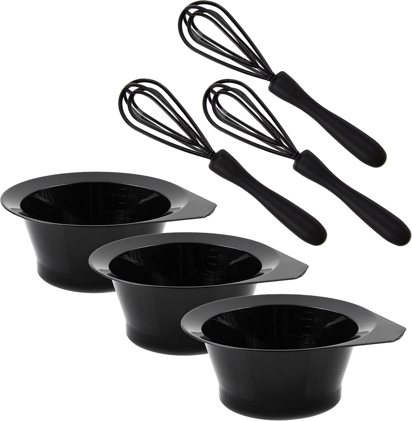 Hair Dye Bowl and Whisk Set - 3 Salon Tint Mixing Bowls - 3 Color Whisks