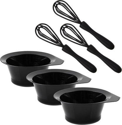 Hair Dye Bowl and Whisk Set - 3 Salon Tint Mixing Bowls - 3 Color Whisks