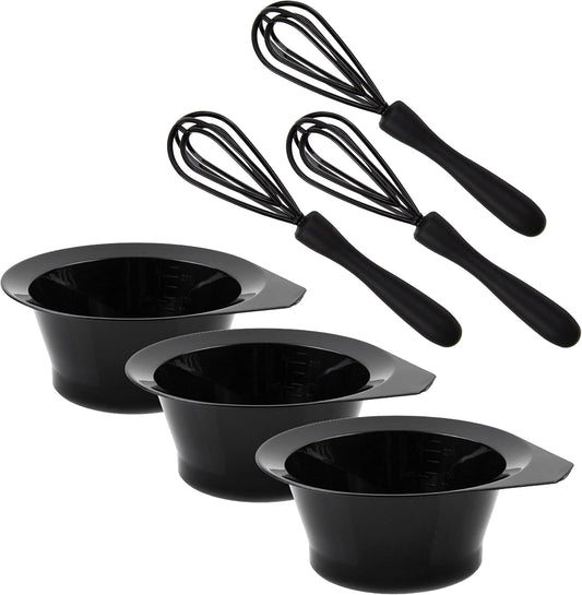 Hair Dye Bowl and Whisk Set - 3 Salon Tint Mixing Bowls - 3 Color Whisks