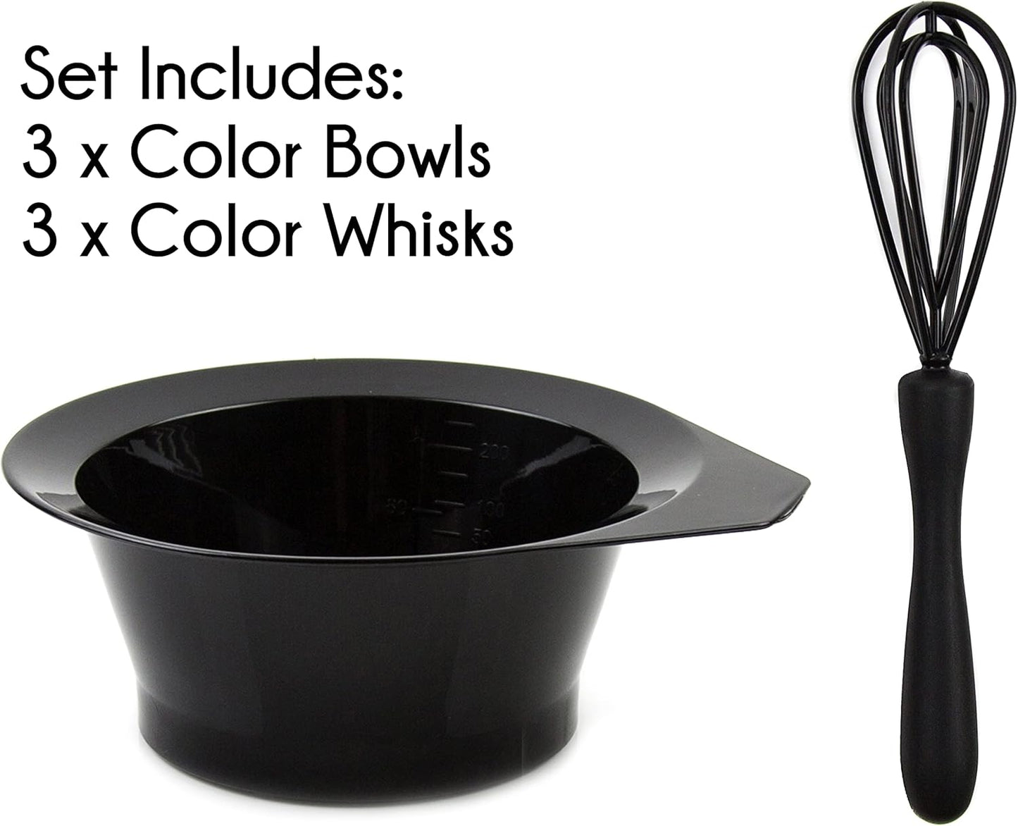 Hair Dye Bowl and Whisk Set - 3 Salon Tint Mixing Bowls - 3 Color Whisks