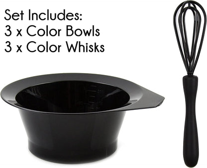 Hair Dye Bowl and Whisk Set - 3 Salon Tint Mixing Bowls - 3 Color Whisks
