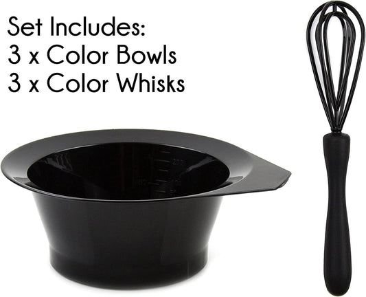 Hair Dye Bowl and Whisk Set - 3 Salon Tint Mixing Bowls - 3 Color Whisks