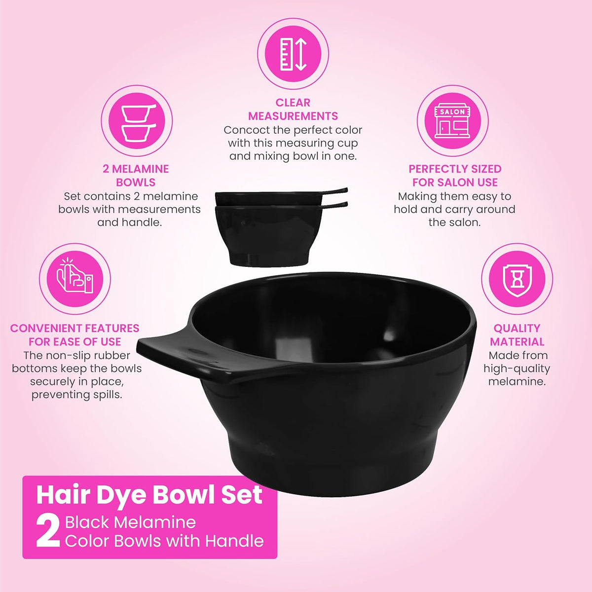 Hair Dye Bowl and Whisk Set - 3 Salon Tint Mixing Bowls - 3 Color Whisks