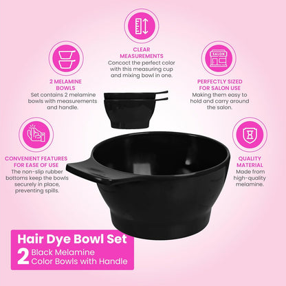 Hair Dye Bowl and Whisk Set - 3 Salon Tint Mixing Bowls - 3 Color Whisks