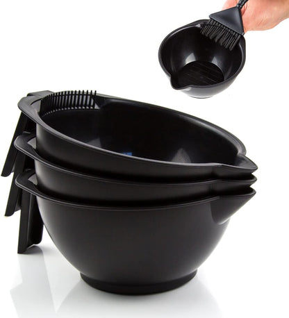 Hair Dye Bowl and Whisk Set - 3 Salon Tint Mixing Bowls - 3 Color Whisks