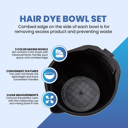 Hair Dye Bowl and Whisk Set - 3 Salon Tint Mixing Bowls - 3 Color Whisks