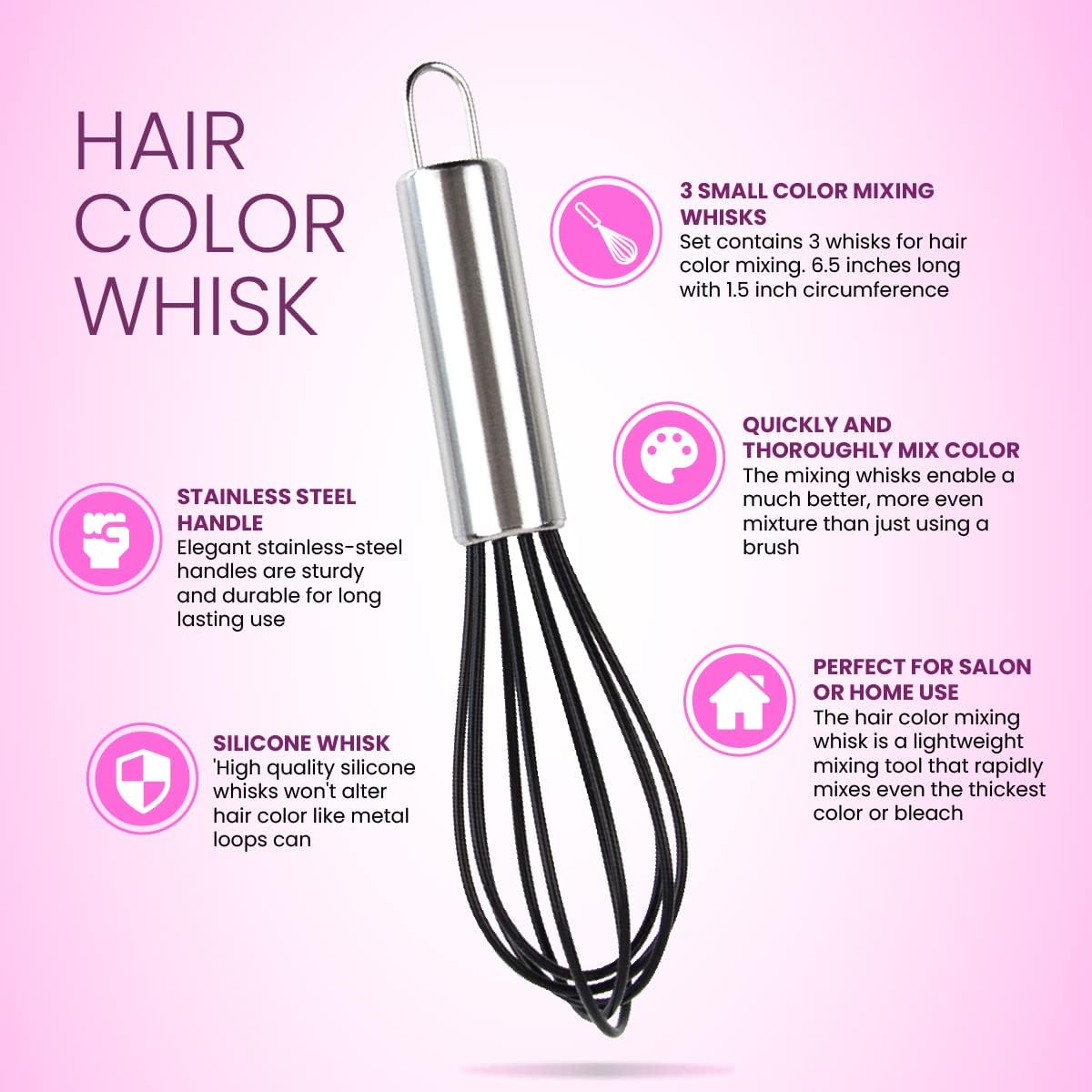 Hair Dye Bowl and Whisk Set - 3 Salon Tint Mixing Bowls - 3 Color Whisks