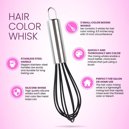 Hair Dye Bowl and Whisk Set - 3 Salon Tint Mixing Bowls - 3 Color Whisks