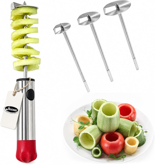 Newness Multi-Purpose Veggie Drill with Sharp Blade and Ergonomic Anti-Slip Handle, 4 Sizes for Coring and Hollowing out Zucchini, Potatoes, Carrot
