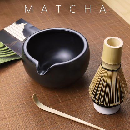 7 Pcs Complete Matcha Ceremony Kit for Tea Ceremony, Bowl with Pouring Spout, Whisk, Tea Scoop, Matcha Powder Strainer, Matchatools For Making Usucha, Koicha and Matcha Latte (Black)
