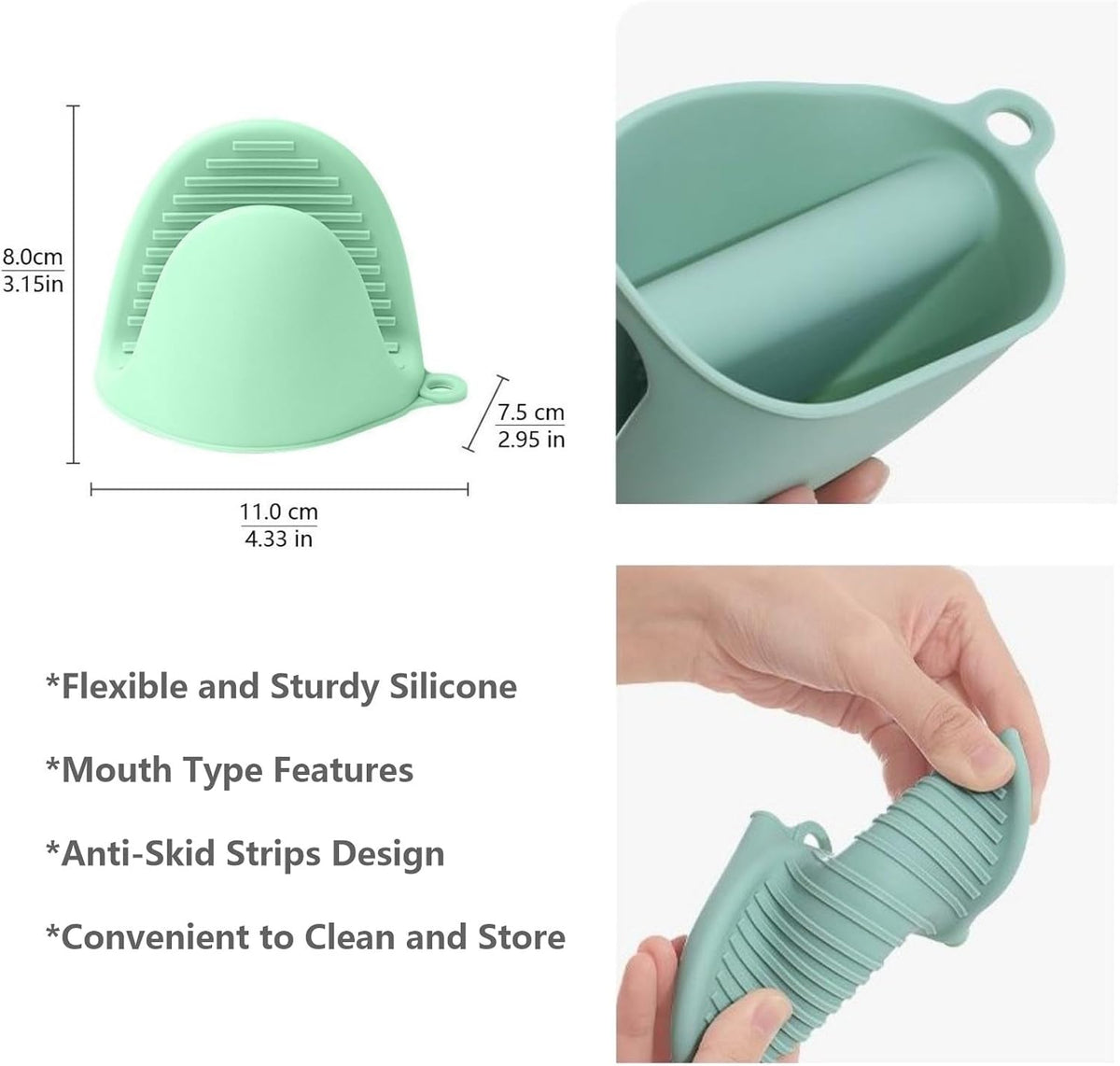 Clip on Strainer Silicone with Silicone Glove | Versatile for All Pans and Pots, Noodle Pasta Pot Strainer Silicone Colander for Vegetables Meat Fruit Spaghetti, Food Strainers (Green)