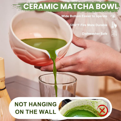 Matcha Whisk Set, Lotus Gradient Red Ceramic Matcha Set Includes Matcha Bowl, Matcha Whisk (Chasen) and Holder, Sifter, Bamboo Scoop & Spoon - 6 Pcs Matcha Kit for Matcha Lovers