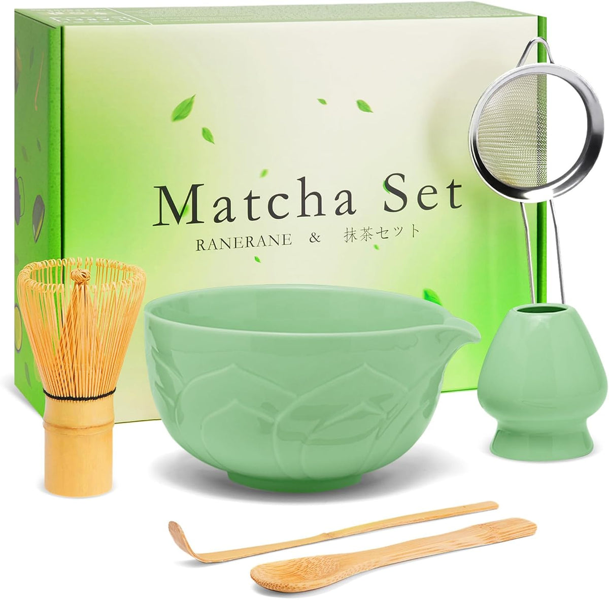 Matcha Whisk Set, Lotus Gradient Red Ceramic Matcha Set Includes Matcha Bowl, Matcha Whisk (Chasen) and Holder, Sifter, Bamboo Scoop & Spoon - 6 Pcs Matcha Kit for Matcha Lovers